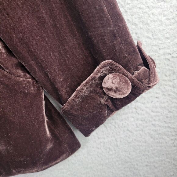 Mandarin Blue Jacket Womens 6 Chocolate Brown Velvet Crop Jackie Kennedy Retro - Picture 4 of 10